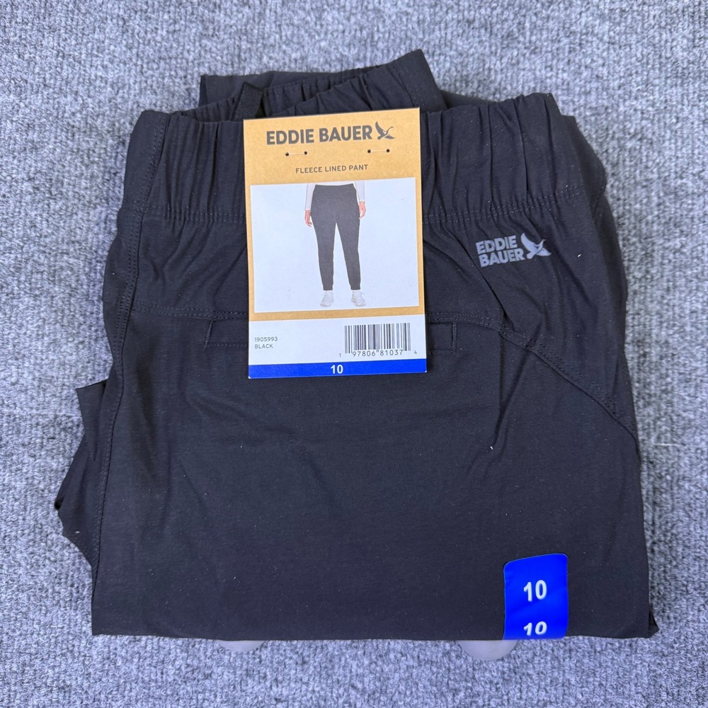 Eddie Bauer Womens Fleece Lined Pants Black Joggers Size 10 1905993 NWT